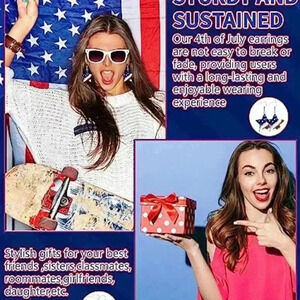 2 Pairs 4th of July Earrings for Women Patriotic Earrings